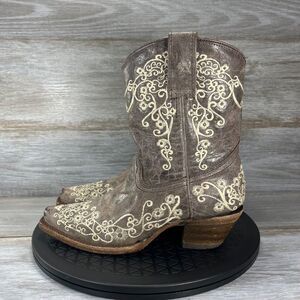 Corral Women's Crater Embroidery Snip Toe Brown Leather Western Boots size 5